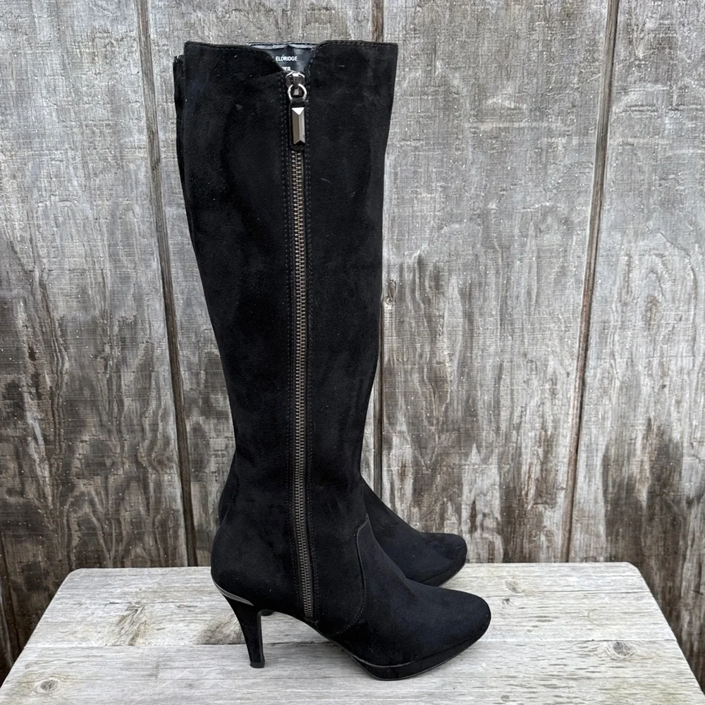 Liz Claiborne Eldridge Black Suede Knee High Boots Size 6